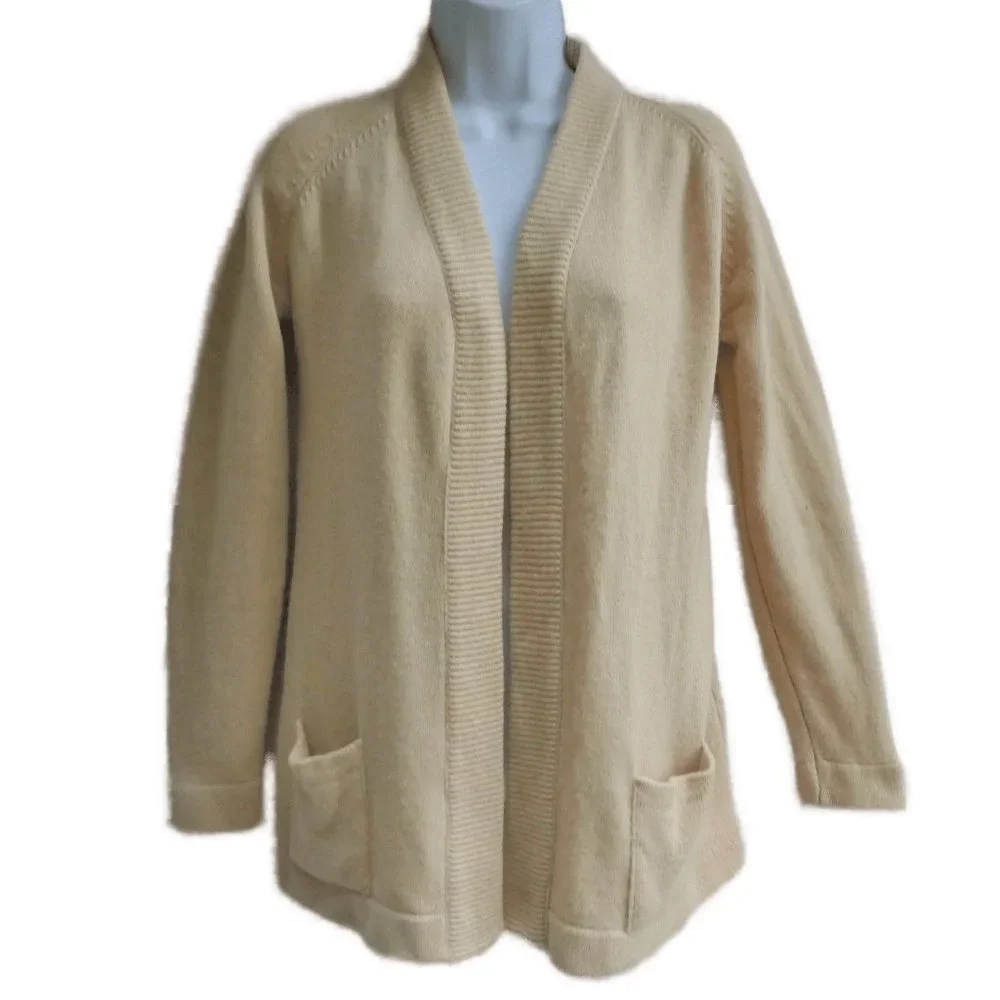 Cashmere Vintage USA 60s Jack Kobren Open Front Cardigan Belted Beige Pockets